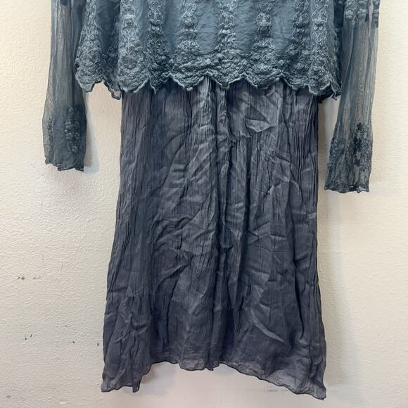 Carla Conti Silk Embroidered Tunic Sheath Dress Mini SZ S Fairy Whimsigoth Lace - Picture 4 of 9